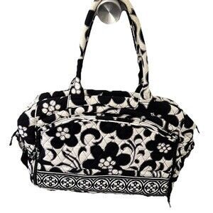 Vera Bradley Night & Day Laptop Bag Duffel Black White Floral Shoulder Strap